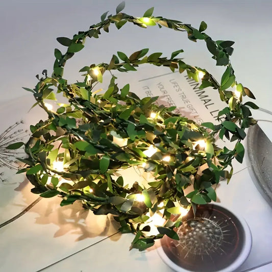5m 50LED Green Leaf String Lights - Battery-Powered Fairy Lights-1