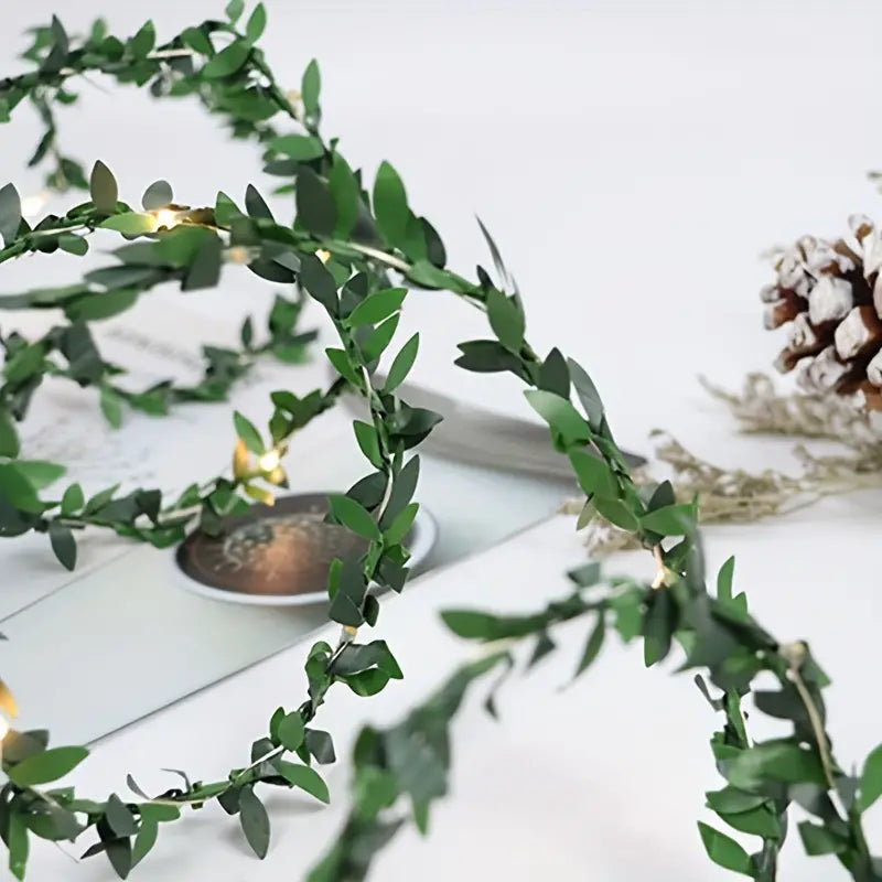 5m 50LED Green Leaf String Lights - Battery-Powered Fairy Lights-4
