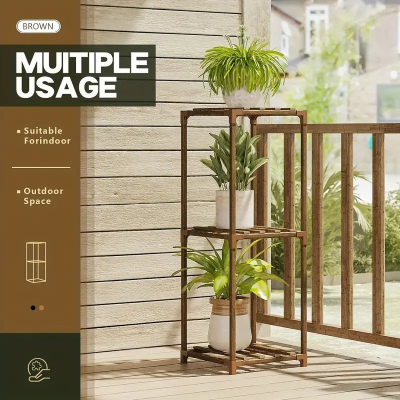 Botanical Bliss: Three-Level Timber Plant Display-3