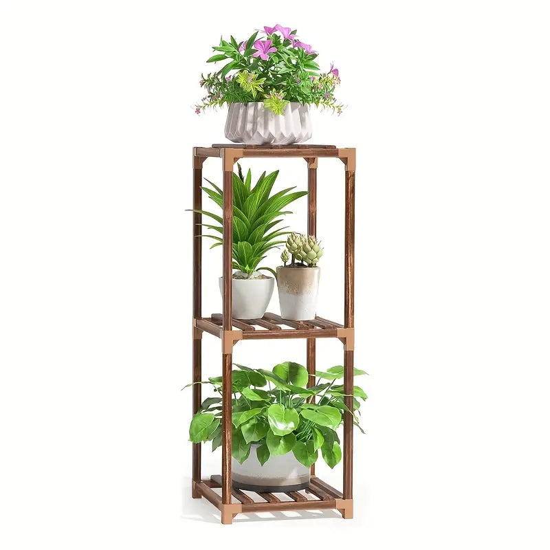 Botanical Bliss: Three-Level Timber Plant Display-0