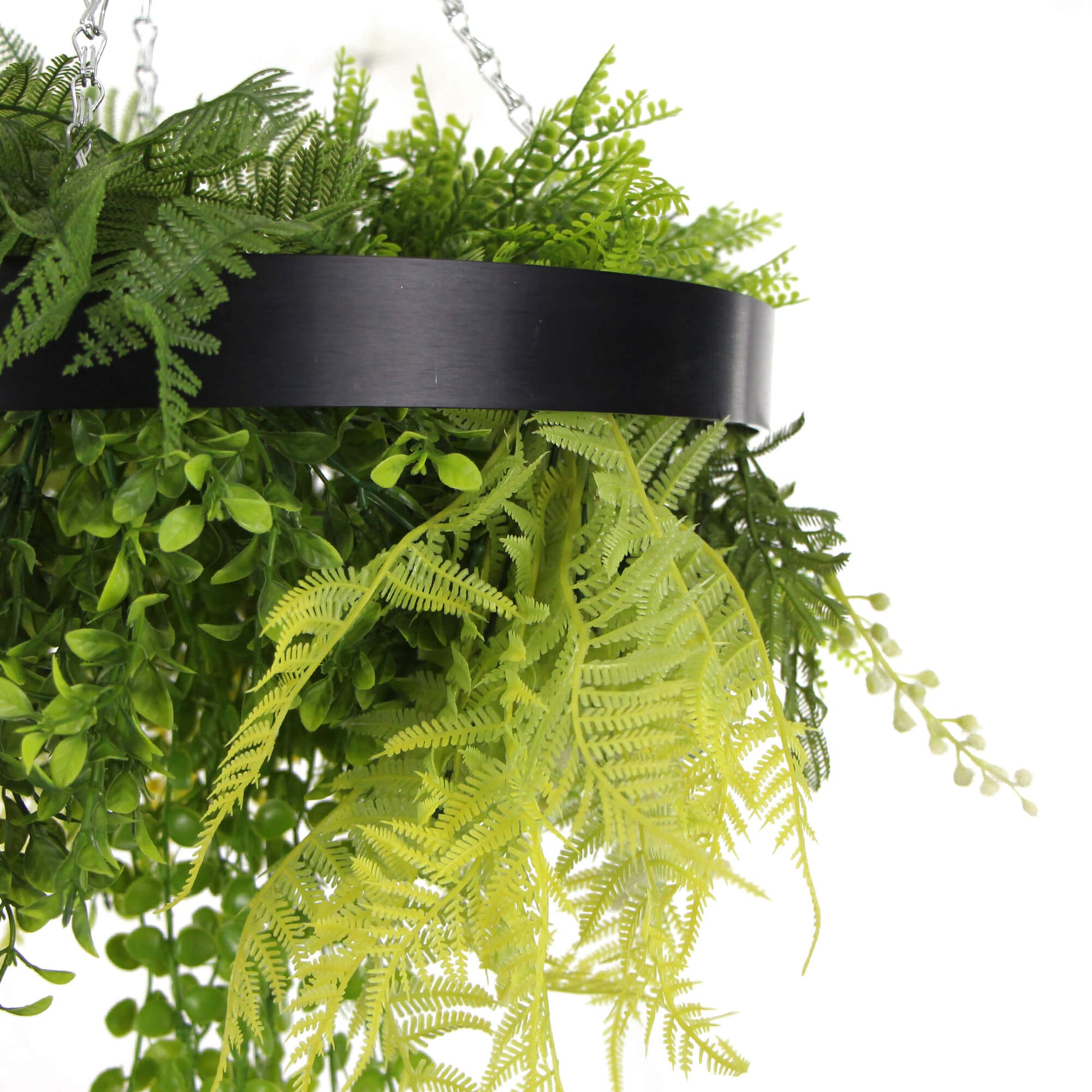 Black Framed Roof Hanging Disc With Draping Life-Like Plants 40cm-2