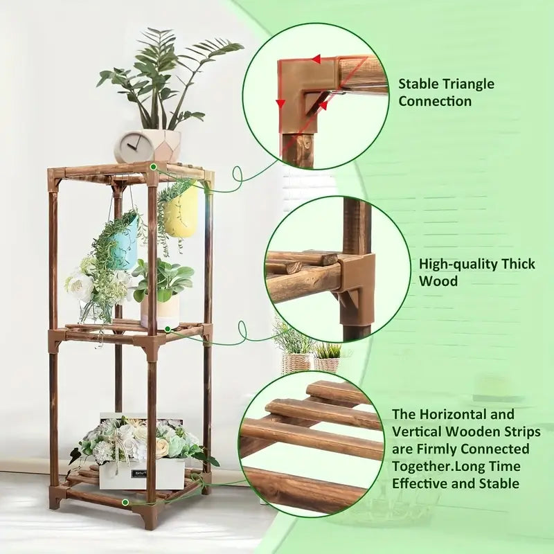 Botanical Bliss: Three-Level Timber Plant Display-1
