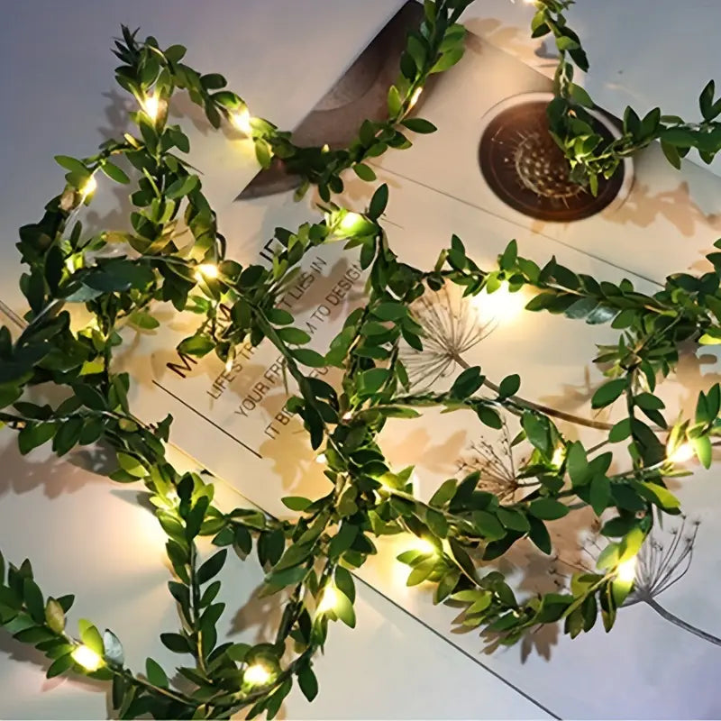 5m 50LED Green Leaf String Lights - Battery-Powered Fairy Lights-2