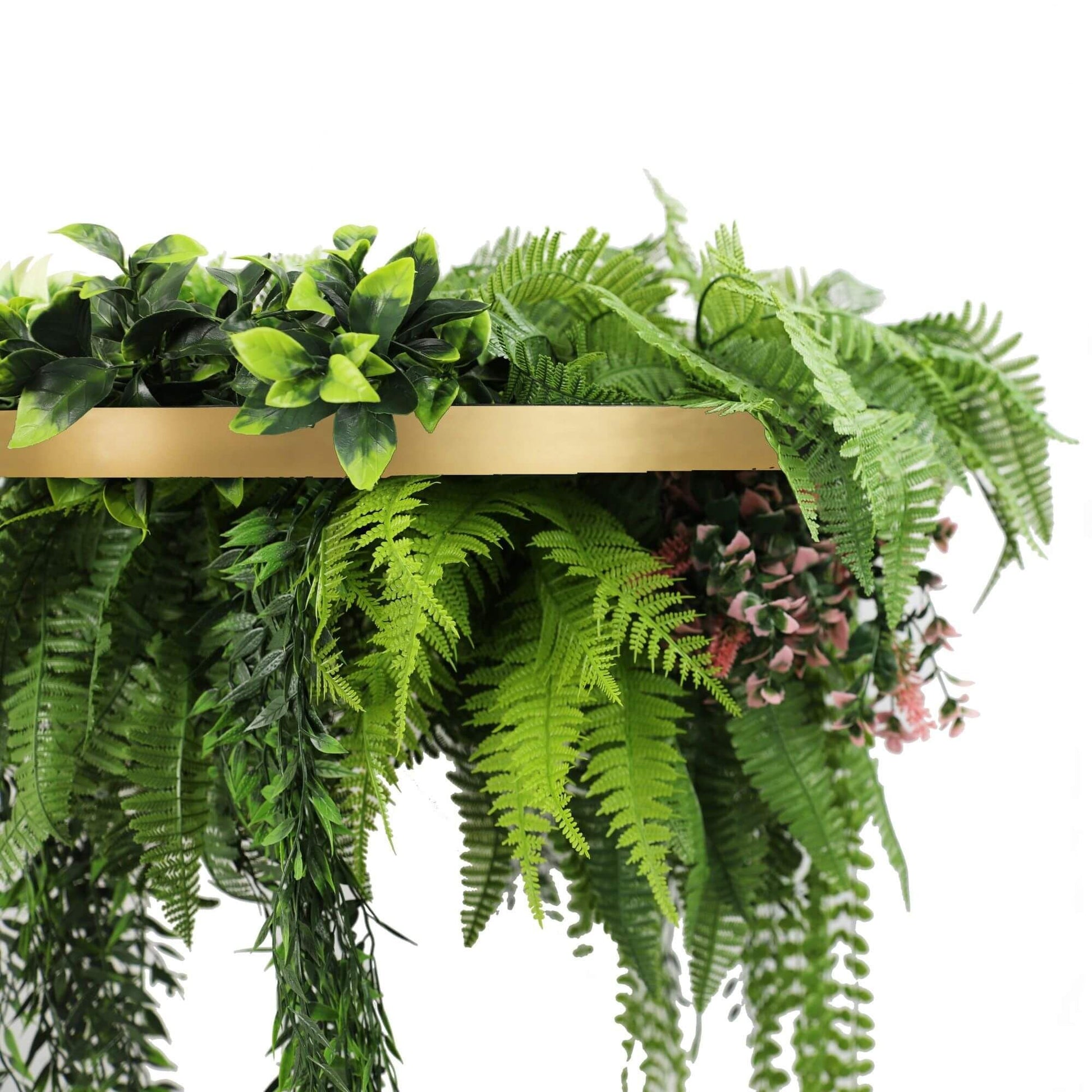 Gold Framed Roof Hanging Disc with Draping Life-Like Plants UV Resistant 60cm-1